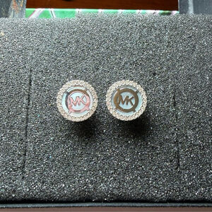 Michael Kors Silver and Crystal Logo Earrings